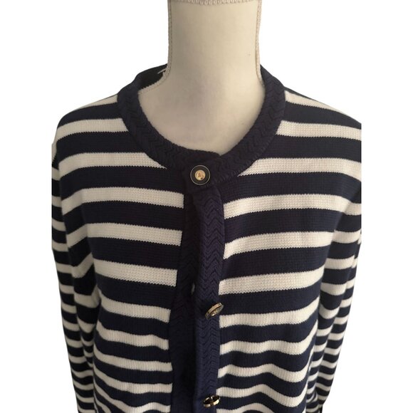 J CREW Knit Navy Blue White Striped Cardigan Size XXL - Picture 2 of 8